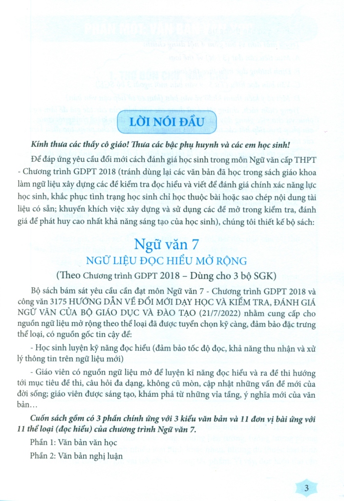 NGỮ VĂN 7 - NGỮ LIỆU ĐỌC HIỂU MỞ RỘNG (Dùng cho học sinh, Giáo viên dạy - học 3 bộ SGK Chương trình 2018)